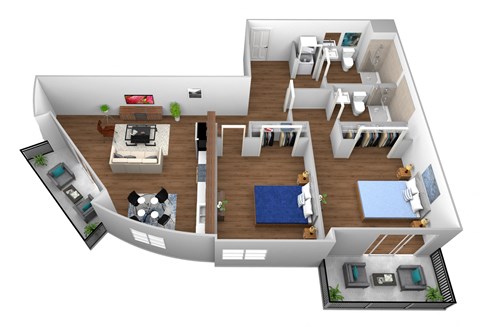 Floor plan for 2 beds, 2 baths, 854 sqft